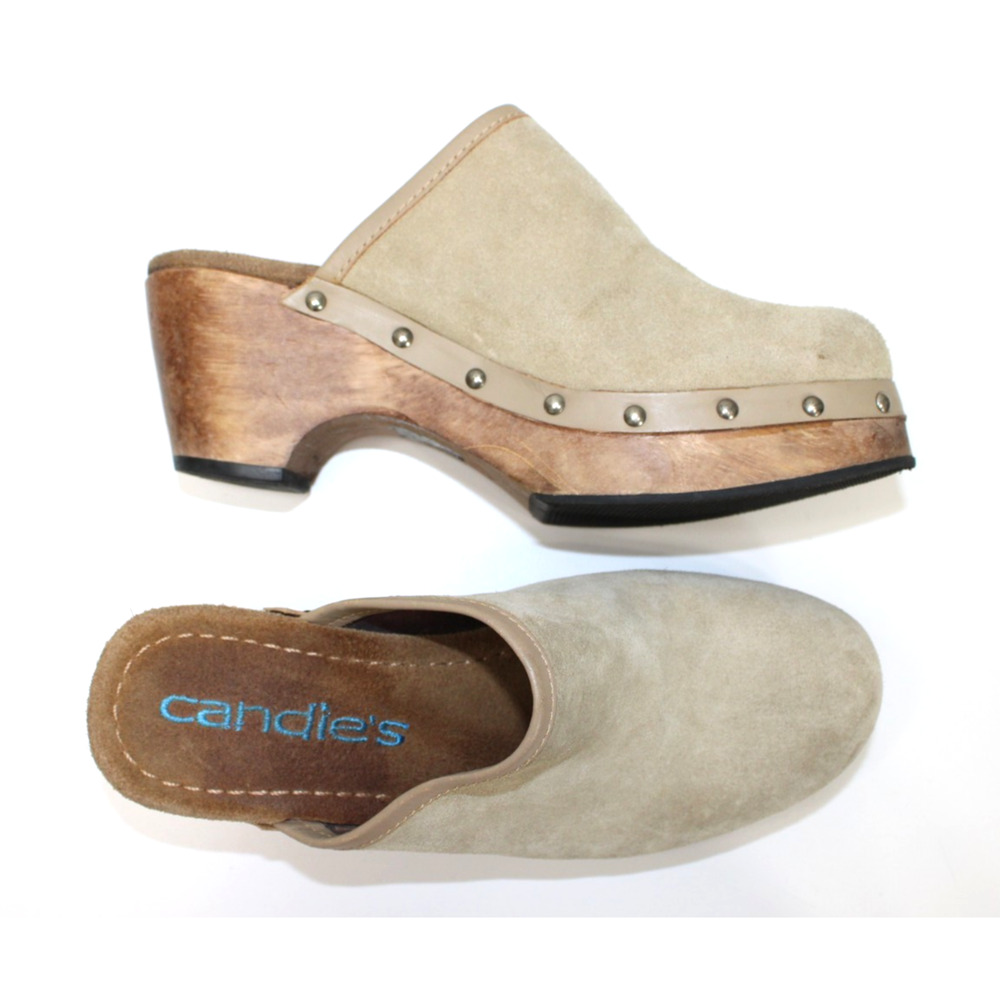 VTG Candie's Clogs Y2K Platform Wood Brown Suede Size 7 Chunky Boho 90's Brazil